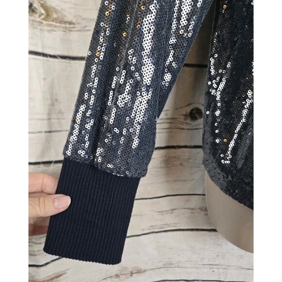 Anthropologie Postmark Blue Sequin Jacket S Full Zip Hoodie Holiday Party NYE - Picture 4 of 7